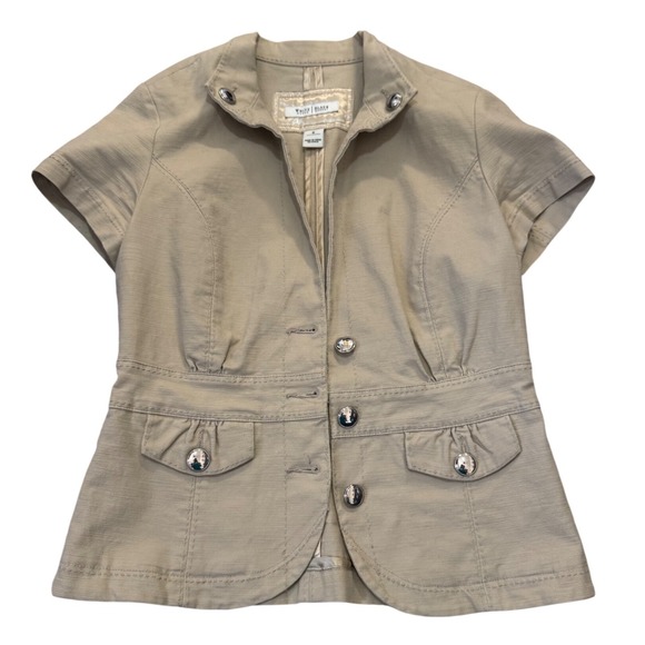 White House Black Market Jackets & Blazers - White House Black Market‎ Short Sleeve Blazer Jacket Tan Button Front Size 6